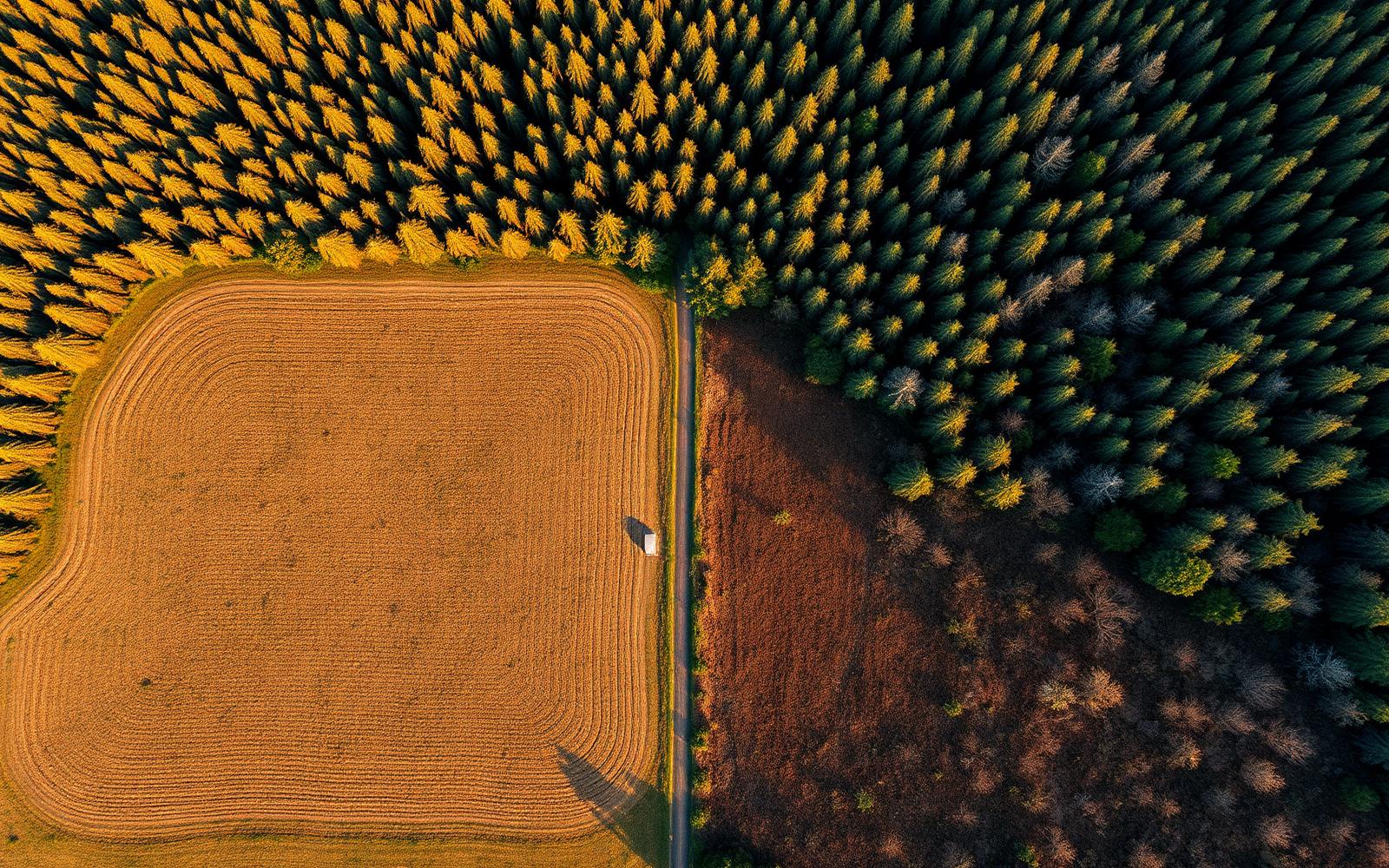 Cleared land beside untouched forest