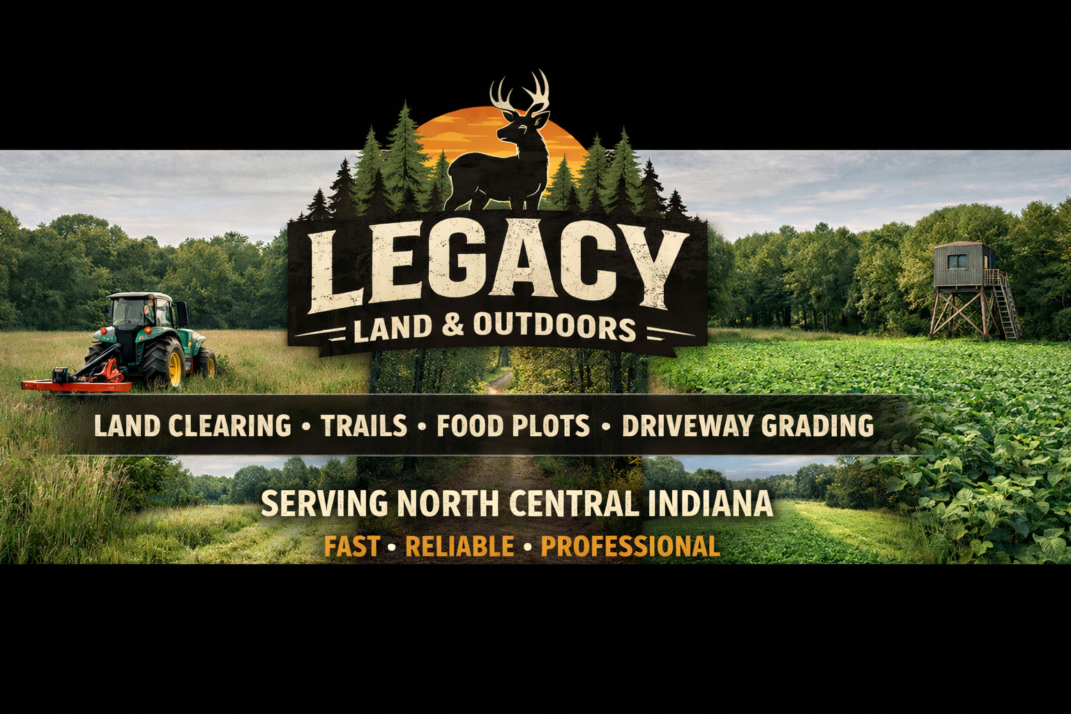 Legacy Land & Outdoors — Land clearing, trails, food plots, driveway grading. Serving North Central Indiana.